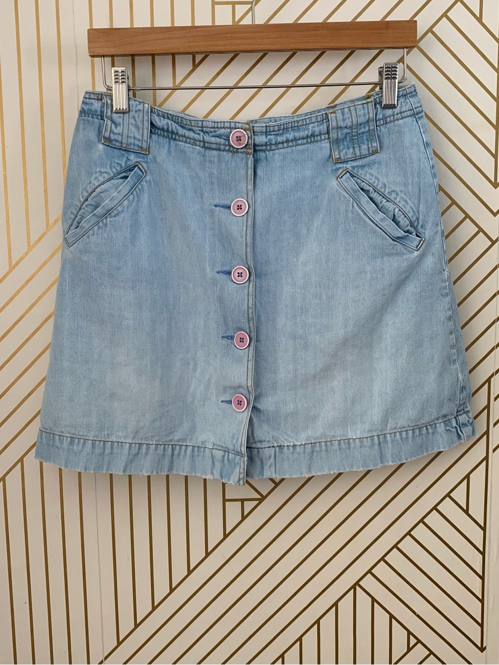 Vintage Y2K 100% Retro Denim button front Jean Skort skirt VTG 70s inspired 10